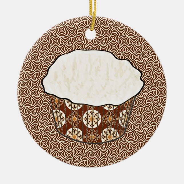 Coconut Cupcake, Japanese Swirl Background Ceramic Ornament (Front)
