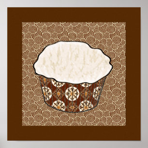 Coconut Cupcake, Japanese Swirl Background Poster