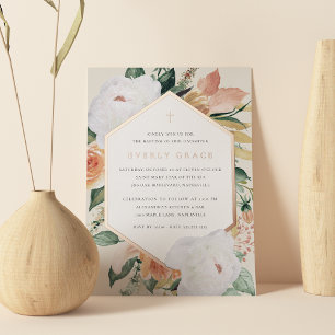 Coconut   Desert Floral Baptism Foil Invitation