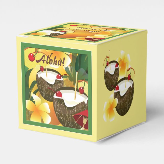 Coconut Drinks Luau Party Party Favor Box (Front Side)