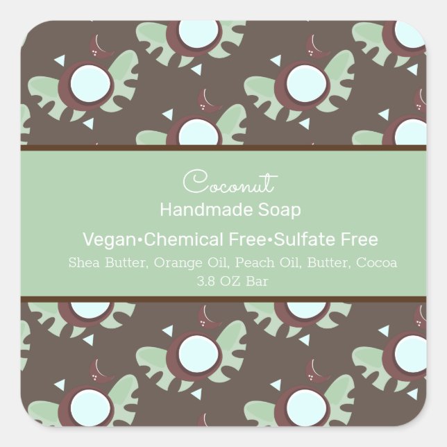 Coconut Fruit Handmade Soap Beauty Branding Square Sticker (Front)
