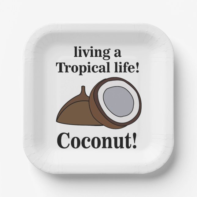 Coconut Fruit Tropical Summer Party Paper Plates (Front)