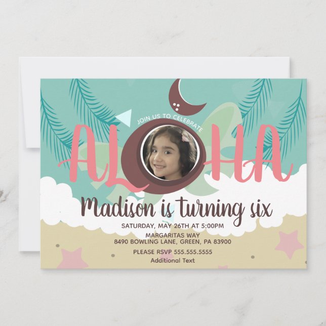 Coconut Luau Photo Tropical Beach Birthday Party  Invitation (Front)