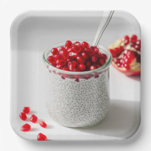 Coconut Milk Chia Pudding with Pomegranate Seeds Paper Plates