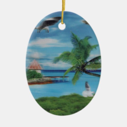 Coconut palm tree beachjpg ceramic ornament