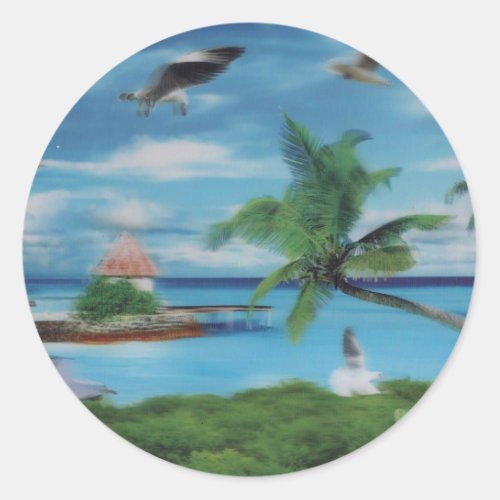 Coconut palm tree beachjpg classic round sticker
