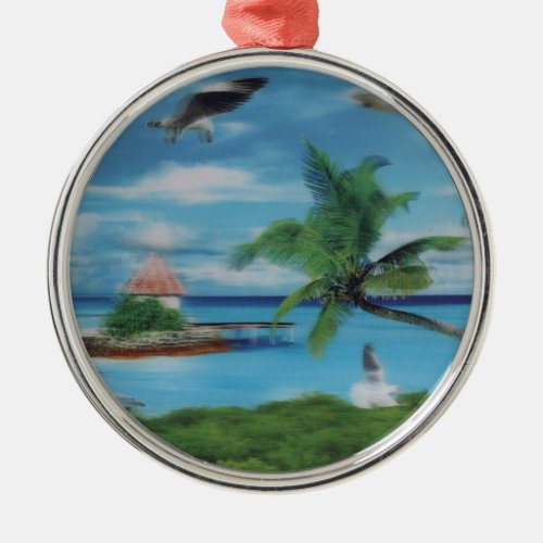 Coconut palm tree beachjpg metal ornament