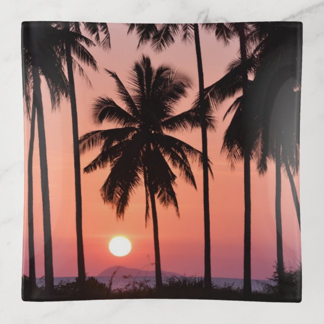 Coconut Palm Tree Landscape Trinket Tray (Front)