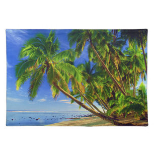 Coconut Palm Tree Sandy Tropical Island Beach Cloth Placemat