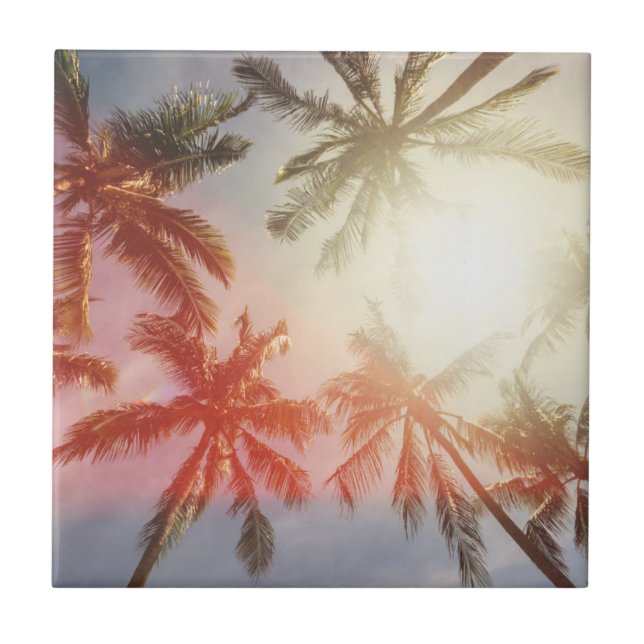 Coconut Palm Trees Against the Sun Ceramic Tile (Front)