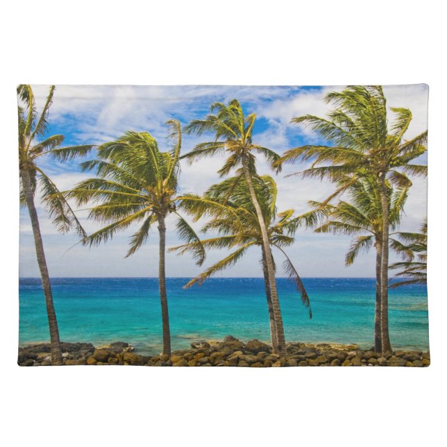 Coconut palm trees (Cocos nucifera) swaying in Placemat (Front)