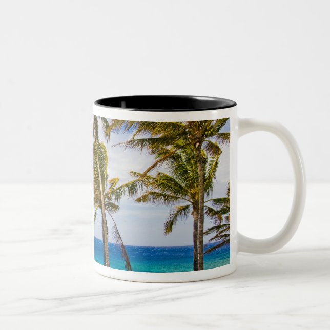 Coconut palm trees (Cocos nucifera) swaying in Two-Tone Coffee Mug (Right)