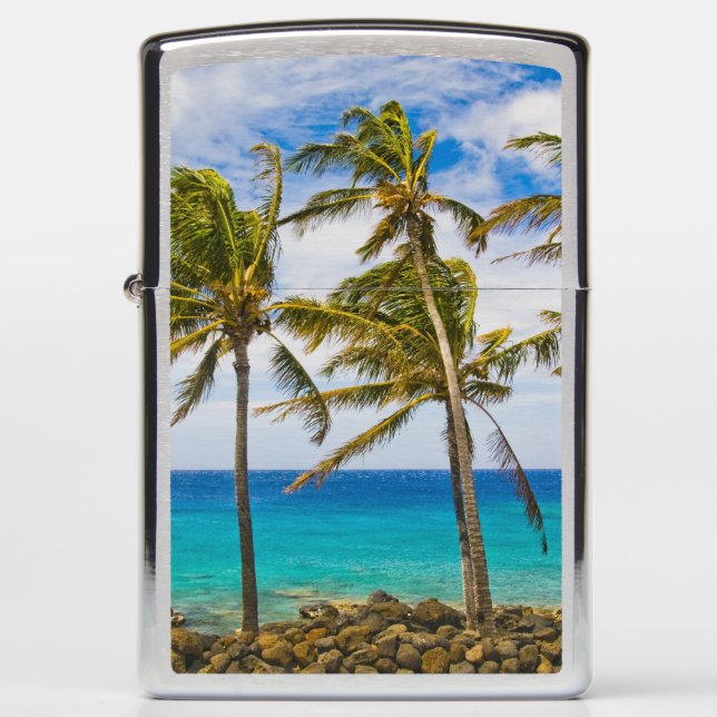 Coconut palm trees (Cocos nucifera) swaying in Zippo Lighter (Front)