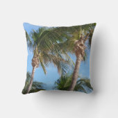 Coconut Palm Trees on the Beach Blue/Green/Brown Throw Pillow (Back)