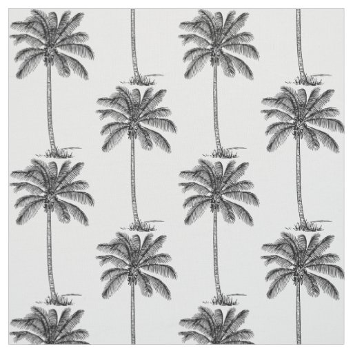 Coconut Palm Trees Pattern Line Drawing Style Fabric