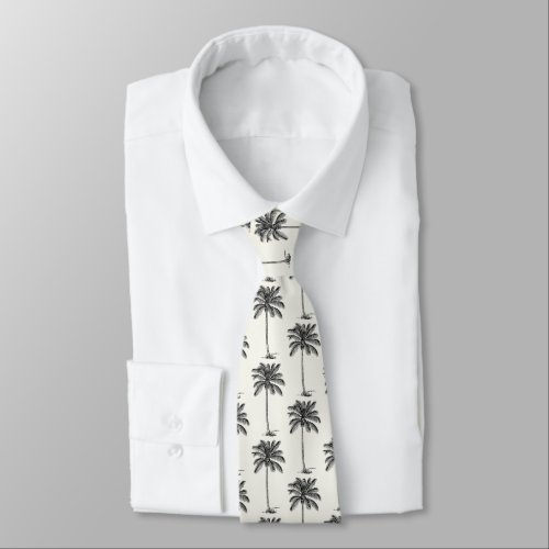 Coconut Palm Trees Pattern Line Drawing Style Neck Tie