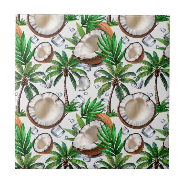 Coconut Palm Trees Tropical Design  Ceramic Tile (Front)