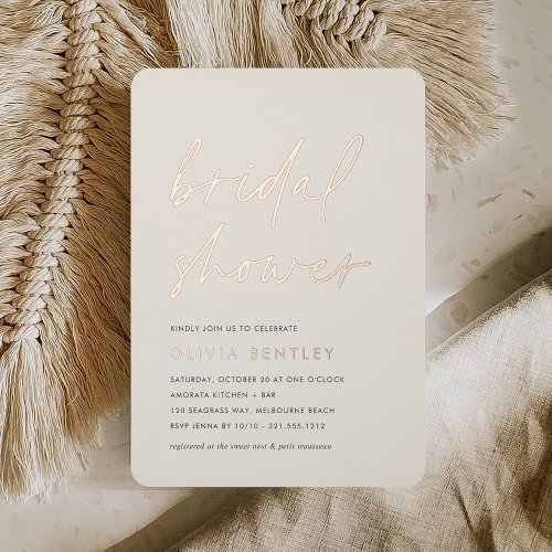 Coconut  Rose  Minimalist Script Bridal Shower Foil Invitation