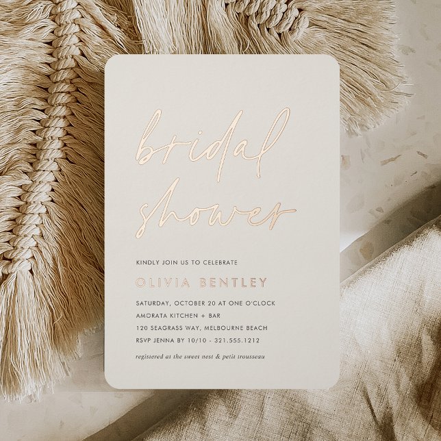 Coconut + Rose | Minimalist Script Bridal Shower Foil Invitation (Creator Uploaded)