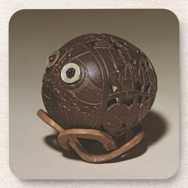 Coconut sculpted into a face, c.1895 beverage coaster (Front)