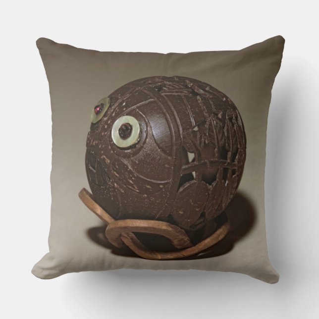Coconut sculpted into a face, c.1895 throw pillow (Front)