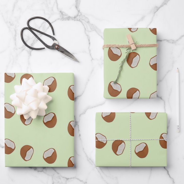 Coconut slices pattern on green wrapping paper sheets (Front)