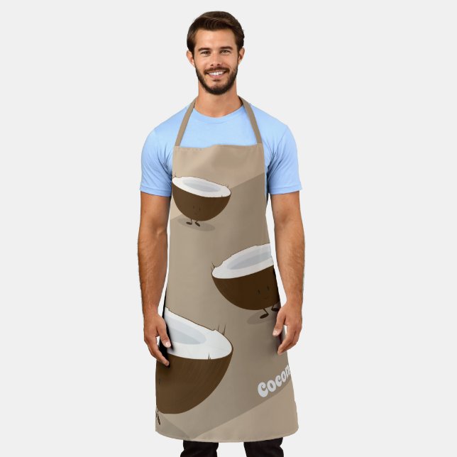 Coconut Tan White Brown Fruit Food Cartoon Apron (Worn)
