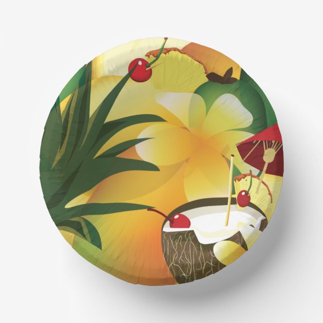 Coconut Tiki Bar Luau Tropical  Paper Bowls (Front)