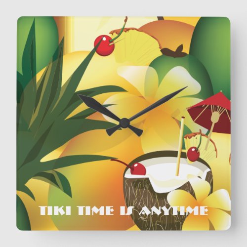 Coconut Tiki Time Bar Luau Tropical Clock