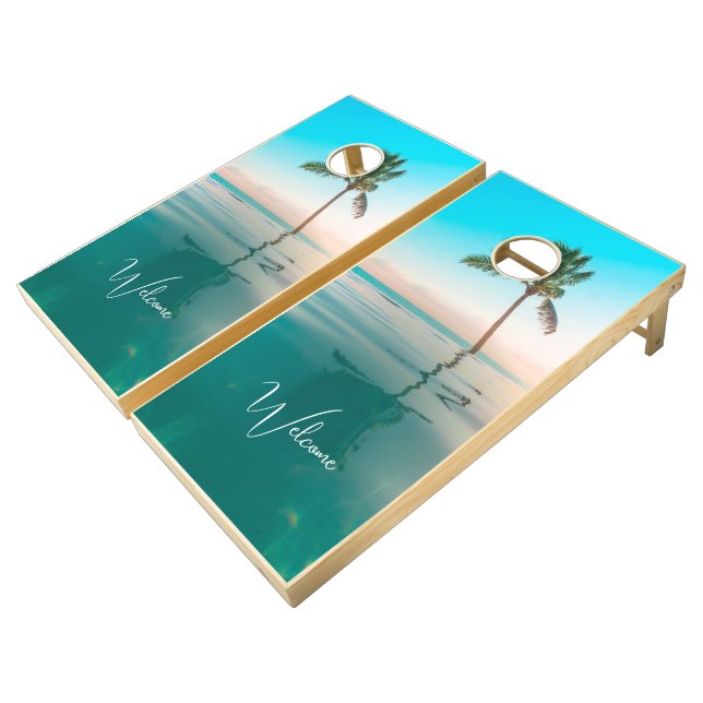 Coconut Tree for Sea Beach Modern Summer  Cornhole Set (Angled)
