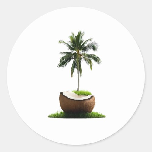 Coconut Tree Fruit Classic Round Sticker