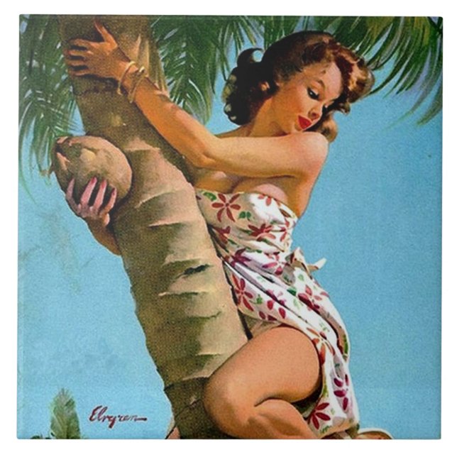 Coconut tree pin up ceramic tile (Front)
