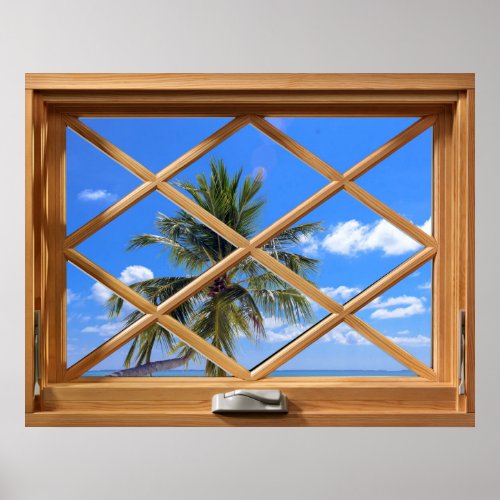 Coconut Tree Tropical Fake Faux Window Illusion Poster