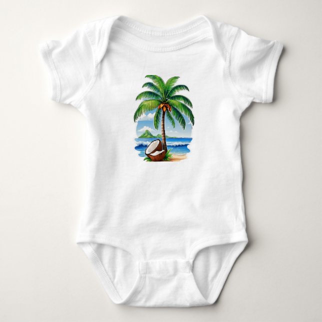 Coconut Tree Tropical Island Baby Bodysuit (Front)