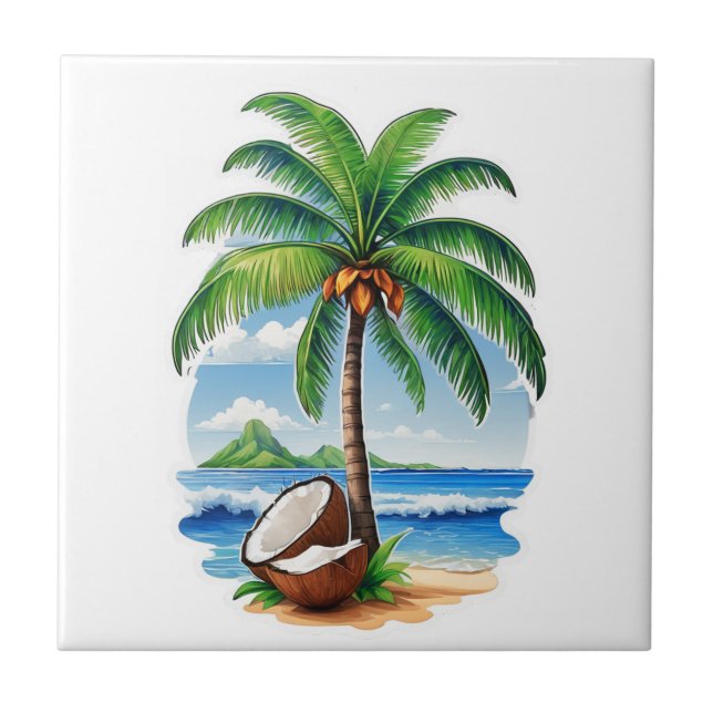 Coconut Tree Tropical Island Ceramic Tile (Front)