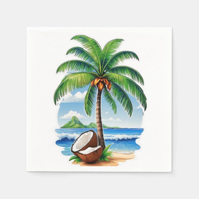 Coconut Tree Tropical Island Napkins (Front)