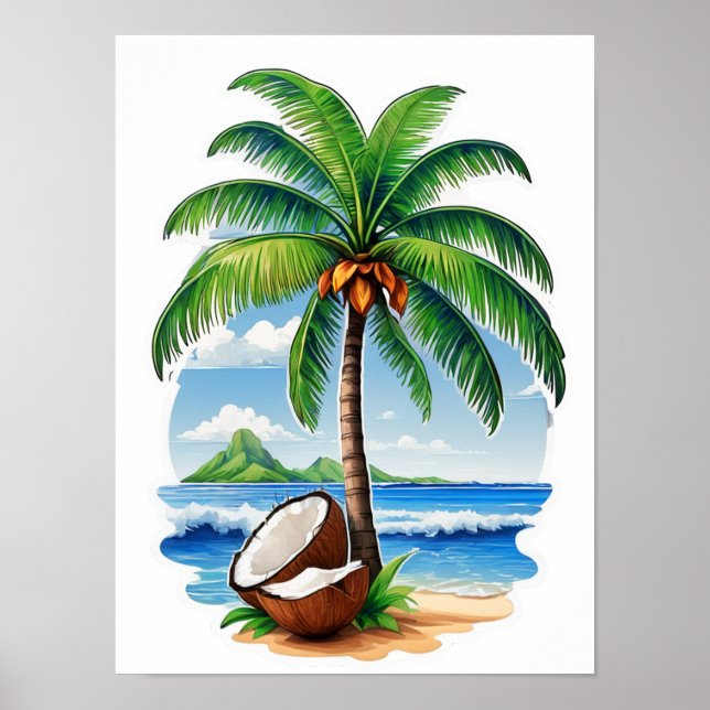 Coconut Tree Tropical Island Poster (Front)