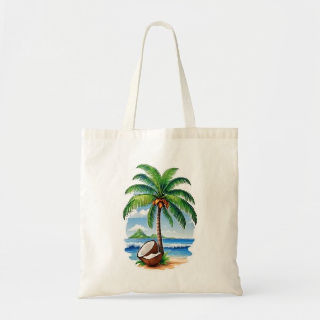 Coconut Tree Tropical Island Tote Bag (Front)