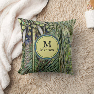 Coconut Trees Tropical Nature Monogram Throw Pillow