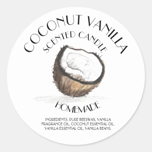 Coconut Vanilla Homemade Ingredients Typography Classic Round Sticker