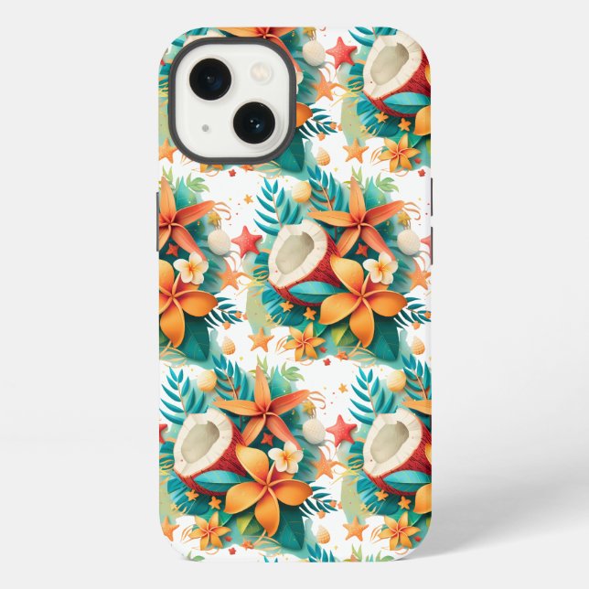 Coconut with Flowers and Shells  Iphone Case (Back)