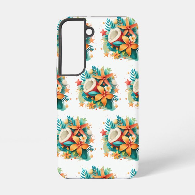 Coconut with Flowers and Shells  Samsung Galaxy Case (Back)