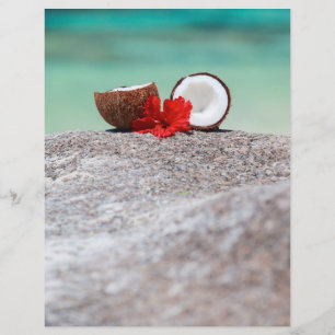 Coconut with tropical flower on exotic coast flyer