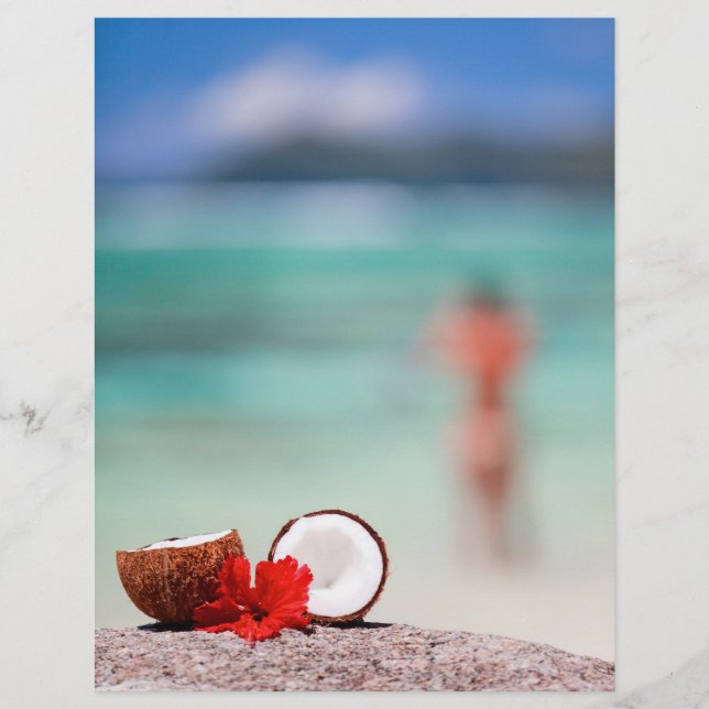 Coconut with tropical flower on exotic coast flyer (Front)
