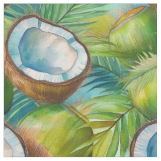 Coconuts and Green Leaves Fabric