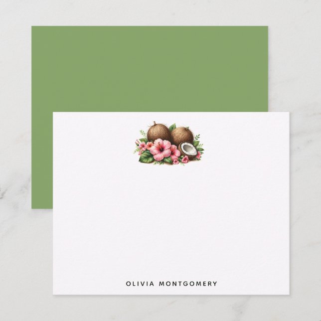 Coconuts and Hibiscus Tropical Personal Note Card (Front/Back)