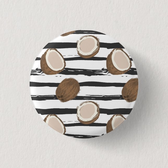 Coconuts on Grunge Stripes Pattern Button (Front)