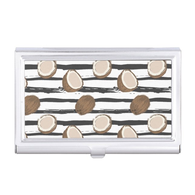 Coconuts on Grunge Stripes Pattern Case For Business Cards (Front)
