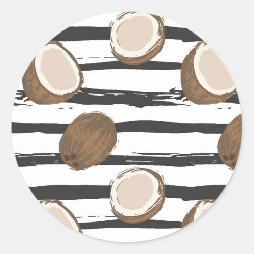 Coconuts on Grunge Stripes Pattern Classic Round Sticker