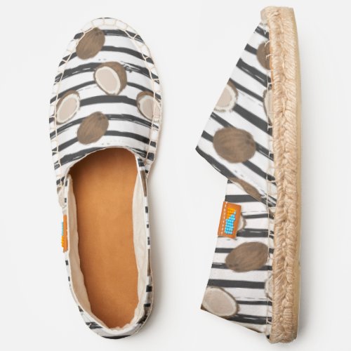 Coconuts on Grunge Stripes Pattern Espadrilles